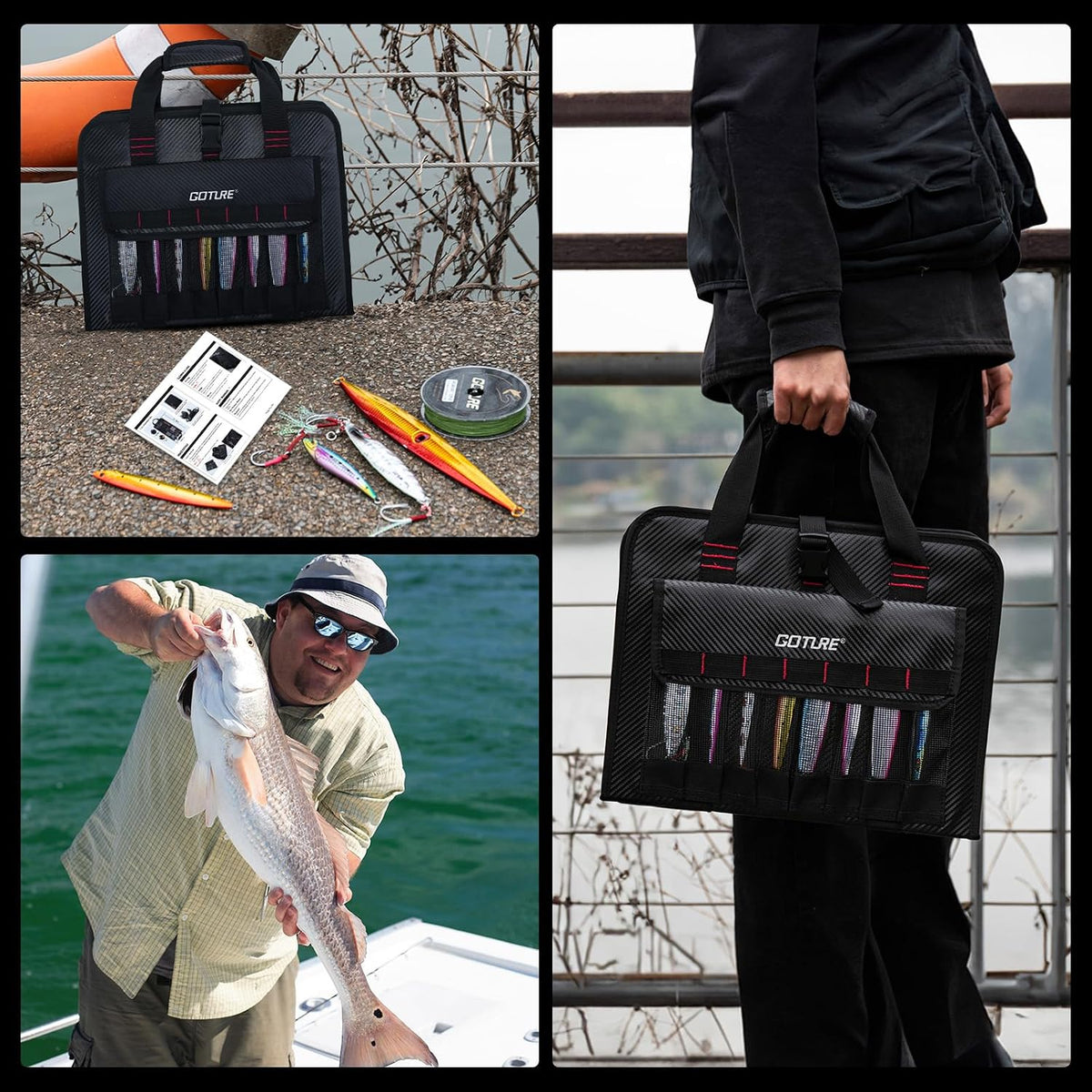 Goture Fishing Jig Bag, 34 Mesh Pocket Detachable Lure Storage Bag