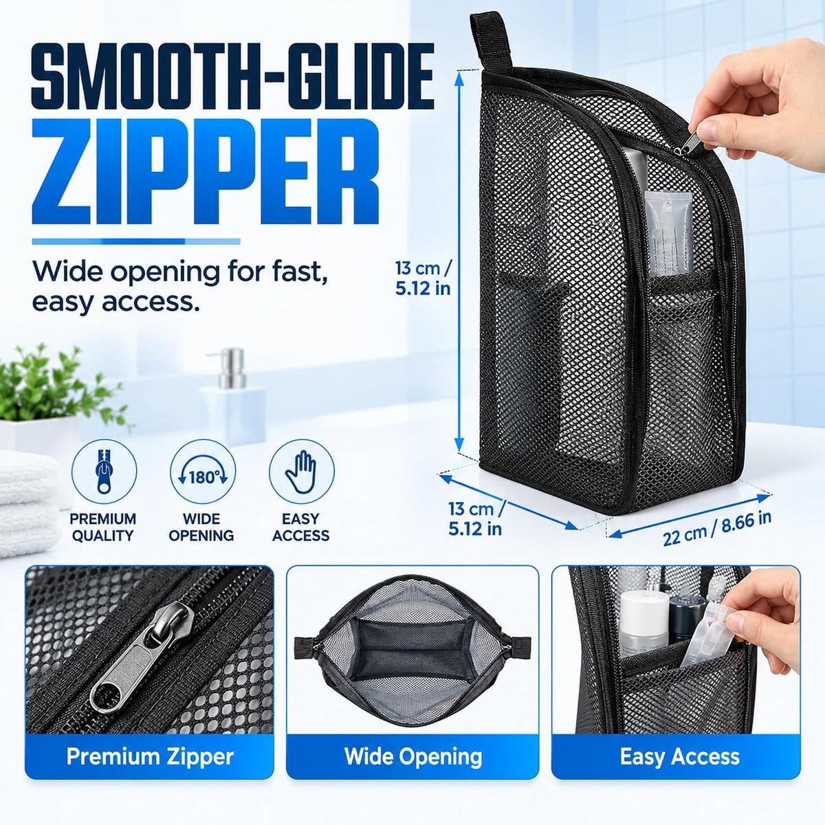 Upgrade Portable Lightweight Travel Toiletry Bag, 2026 New Standing Toiletry Bag EVA Large Capacity Mesh Travel Storage Bag, Foldable Hanging Makeup Bag Cosmetic Organiser Storage (2, Black)