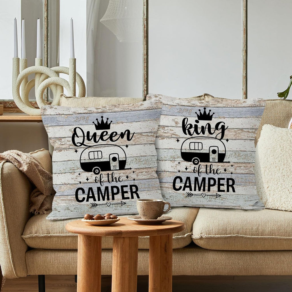 Camping Rv Pillow Covers 18x18 Set of 2, Camper Rv Decor, Camper Campsite Pillow Covers for Home Bedroom Couch,Camping Gifts for Couples