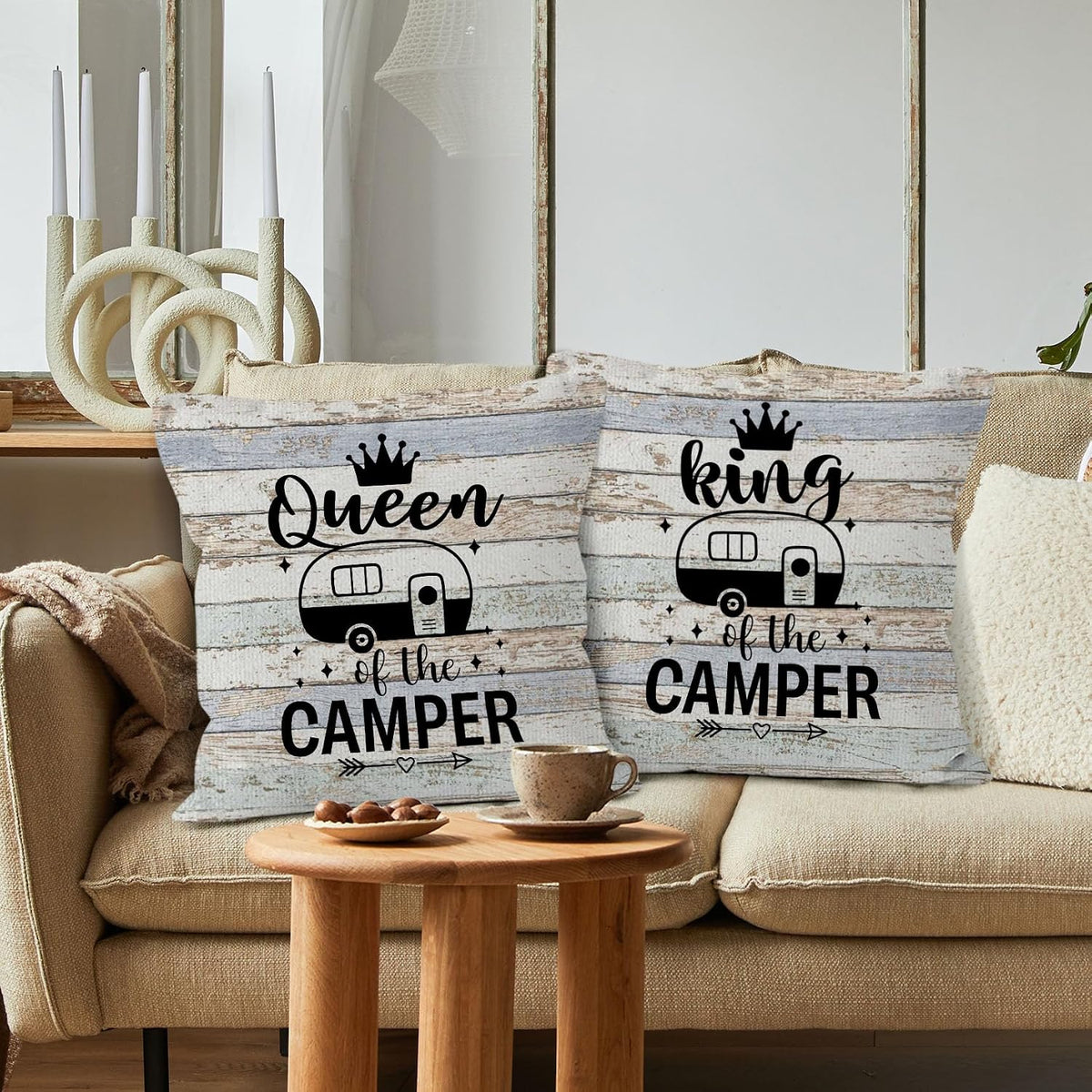Camping Rv Pillow Covers 18x18 Set of 2, Camper Rv Decor, Camper Campsite Pillow Covers for Home Bedroom Couch,Camping Gifts for Couples