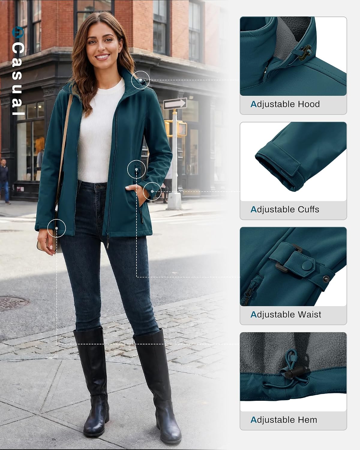 Outdoor Ventures Women's Fleece Lined Rain Jacket Waterproof Softshell Coat