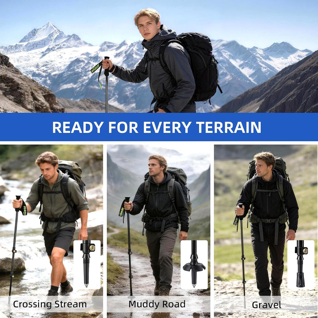 aiGear Carbon Fiber Trekking Poles, Collapsible Hiking Poles, 24-53 in