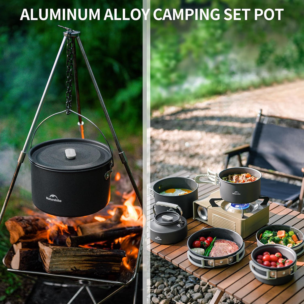 Naturehike Camping Cookware Set Mess Kit for Backpacking Gear, Camp Cooking Set, Camping Pots and Pans Set for Outdoor Backpacking Camping Hiking Picnic