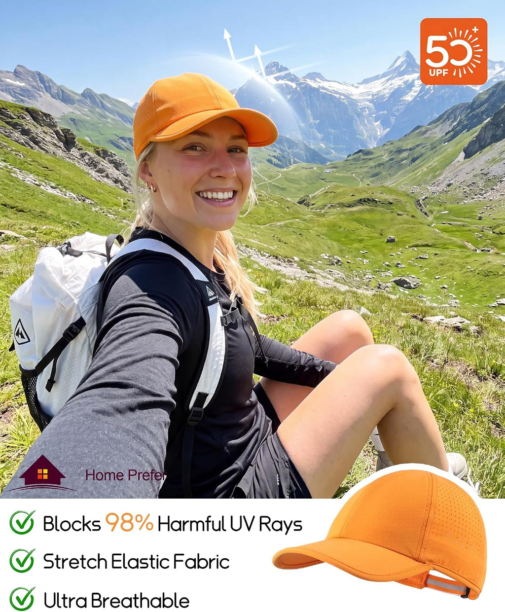 Home Prefer UPF50 Sun Hat for Men Women Reflective Water Repellent Quick Dry Baseball Cap Golf Running Outdoor Sport Hat