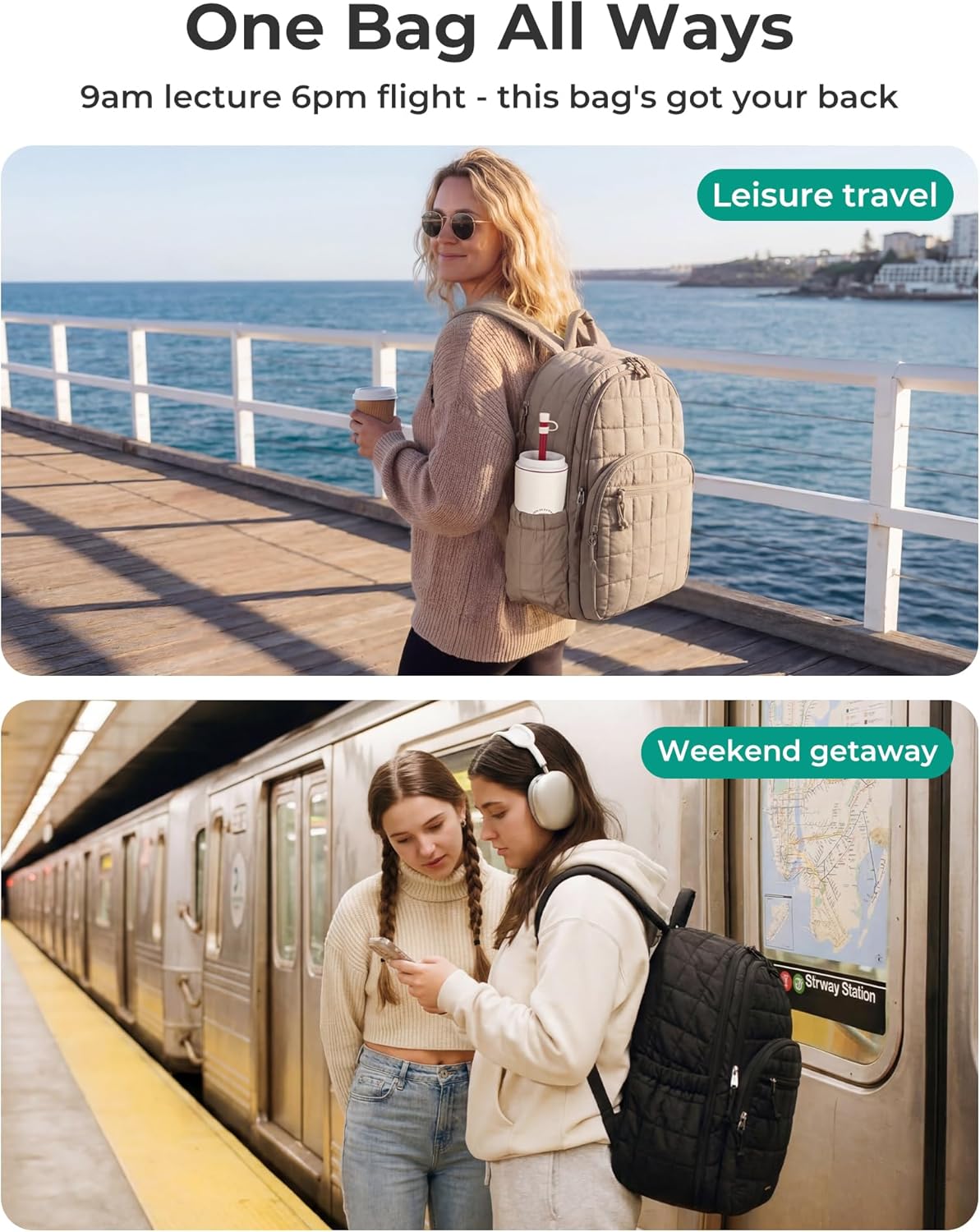 BAGSMART Travel Backpack for Women, 17.3" Carry on Backpack, Chocolate