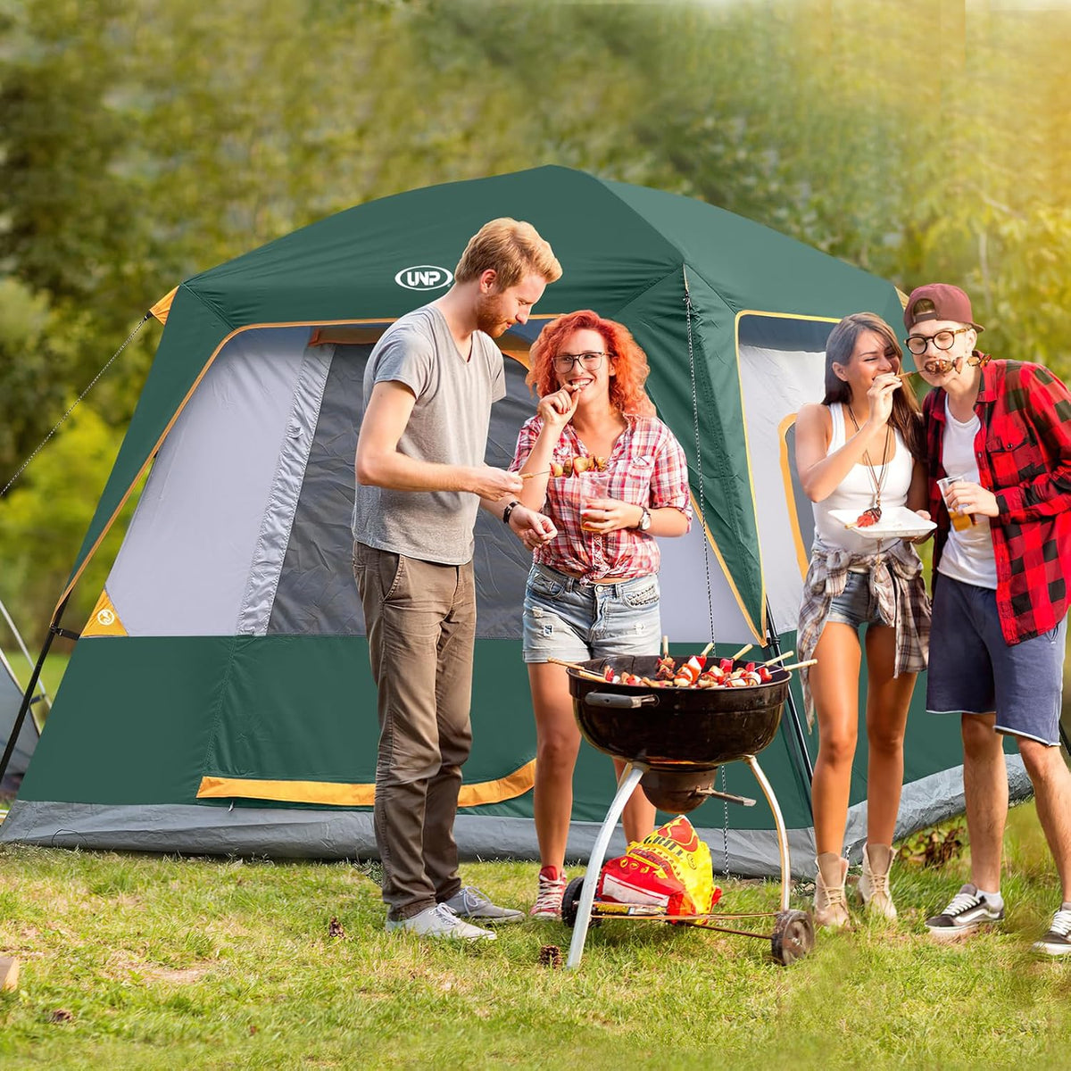 UNP 2/4/6/8 Person Tent, Portable Cabin Tent, Camping Tent 4-Person Easy Set Up, Waterproof with Top Rainfly for Outdoor Camping/Hiking