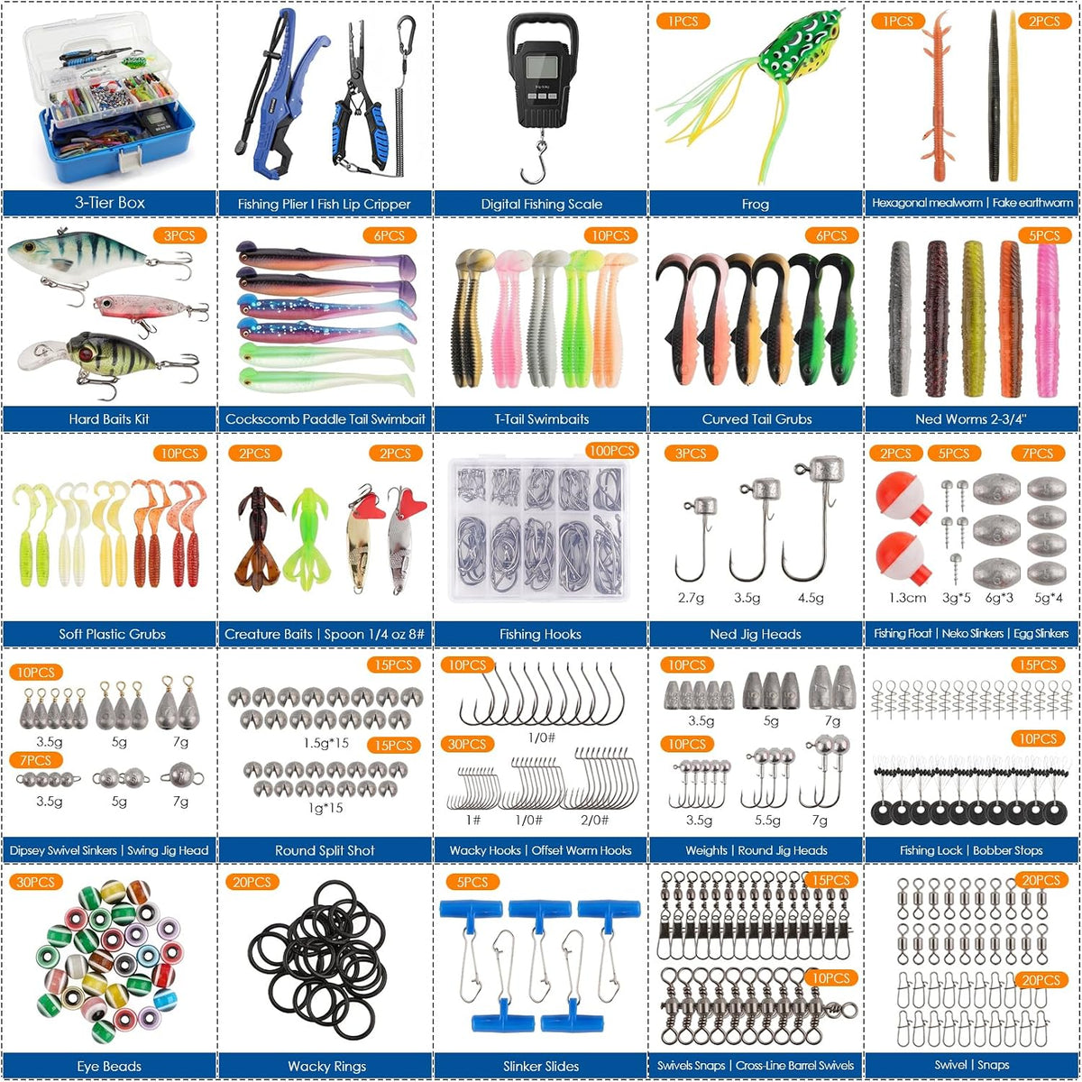 Fishing Lures Kit, 421PCS Tackle Box-(Blue)