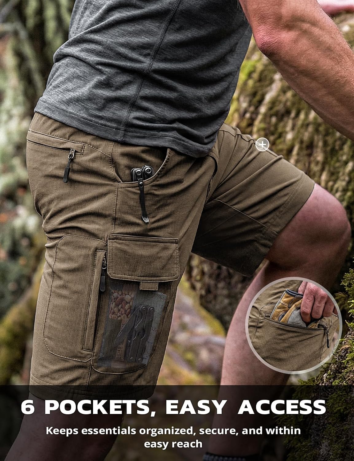 Hiauspor Men's Hiking Cargo Shorts: Quick Dry Lightweight with 6 Pockets