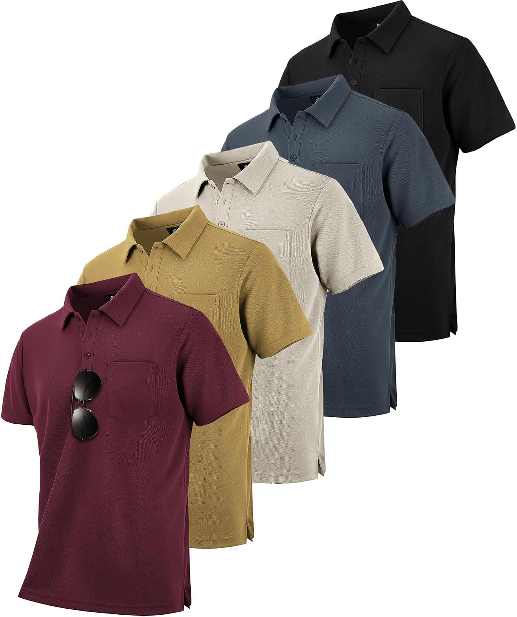 SCODI 5 Pack Mens Pocket Polo Shirts Short Sleeve Golf Casual Work T-Shirt