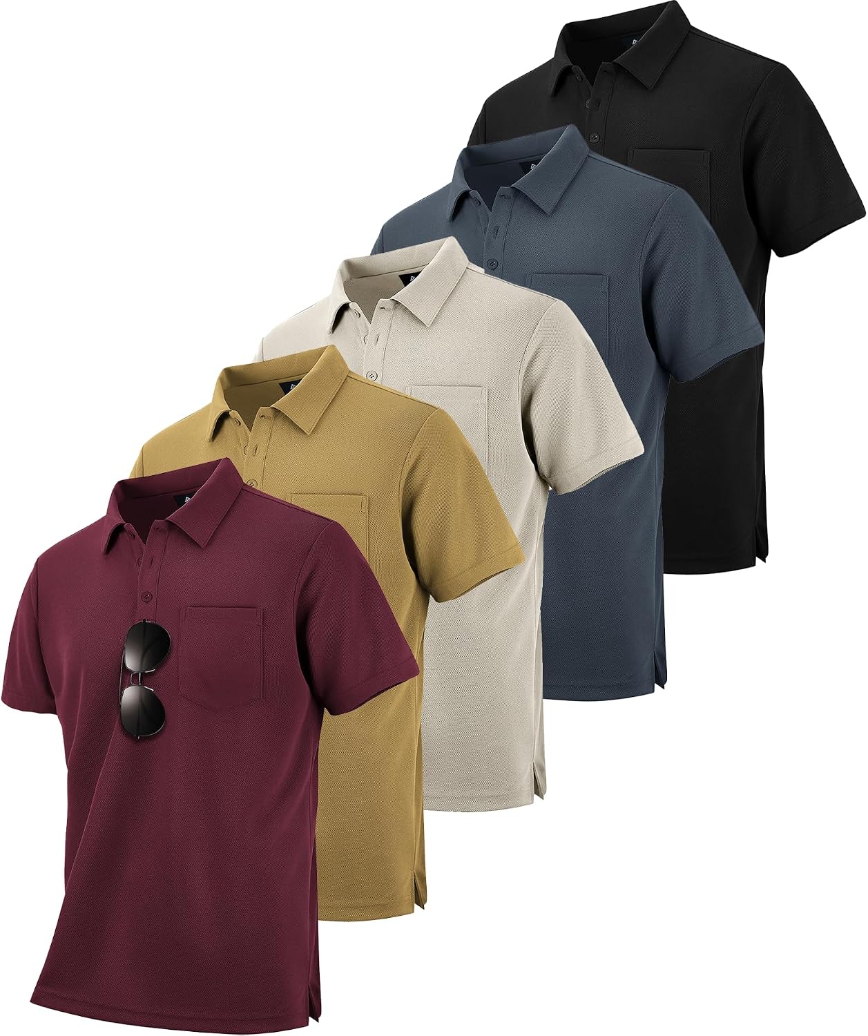 SCODI 5 Pack Mens Pocket Polo Shirts Short Sleeve Golf Casual Work T-Shirt