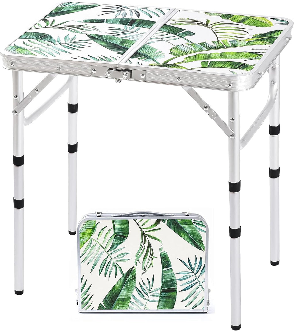 Folding Camping Table 2ft Portable Picnic Table, Monstera Palm Leaves