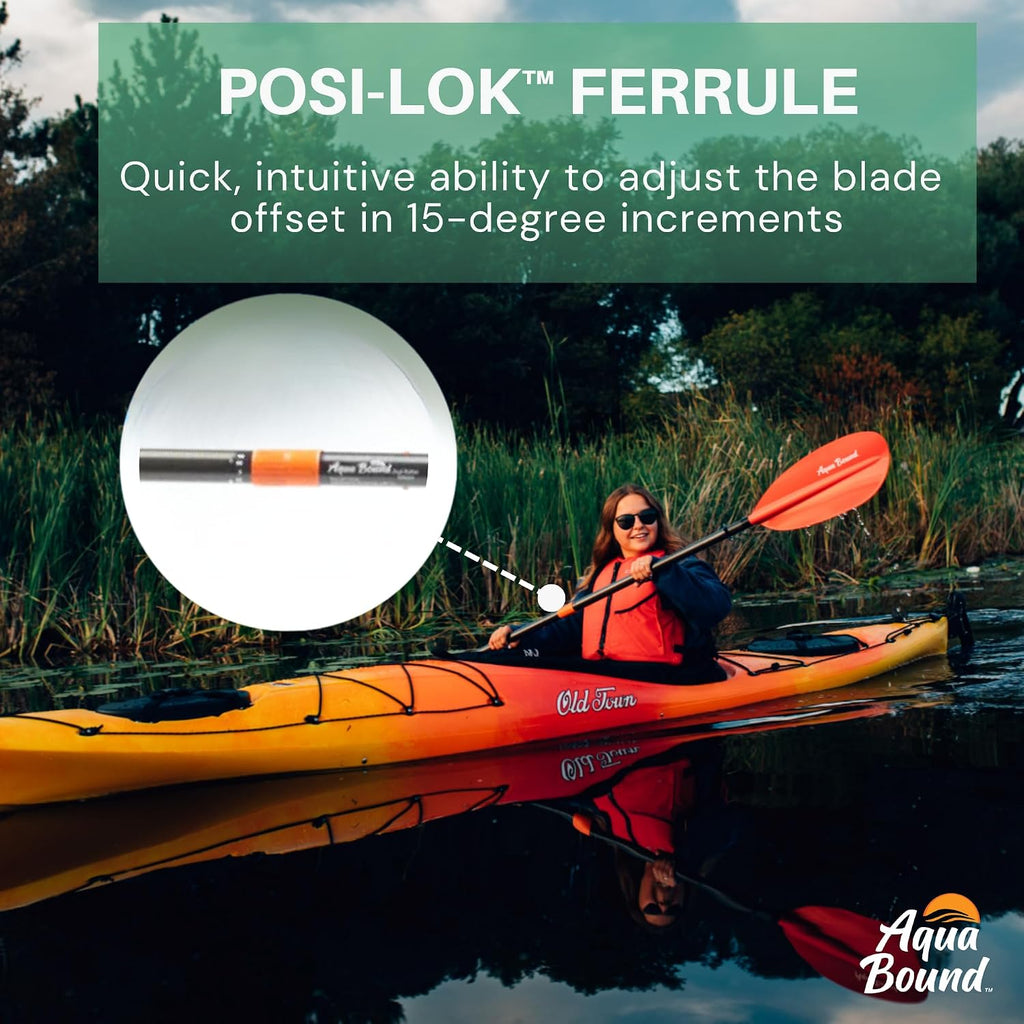 AQUA BOUND Manta Ray Hybrid 2-Piece Posi-Lok™ Kayak Paddle - Carbon Shaft, Fiberglass-Reinforced Nylon Blades with Dihedral Design, Adjustable Offset, High-Angle Performance