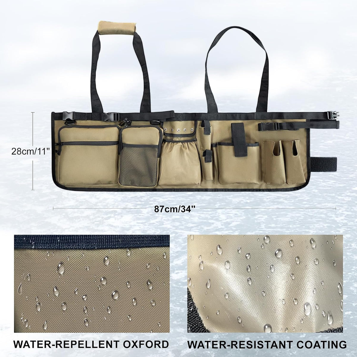 Fishing Bucket Organizer with Bucket Cover Fishing Tackle Bag with Rod & Plier Holder, Multi-Pockets for 5 Gallon Bucket Fishing Gear & Accessories Father Gifts