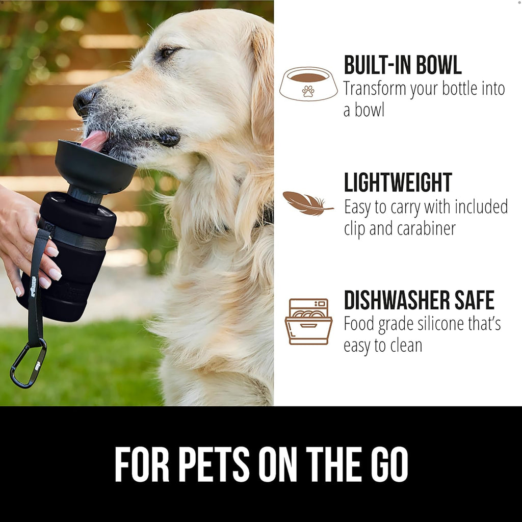 GORILLA GRIP Portable Dog Water Bottle, Food Grade Silicone, 12oz Black