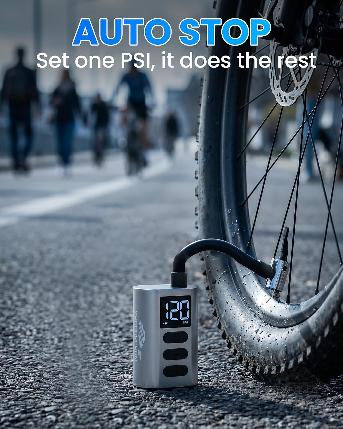 Electric Bike Pump, 120 PSI, with Presta & Schrader Valve