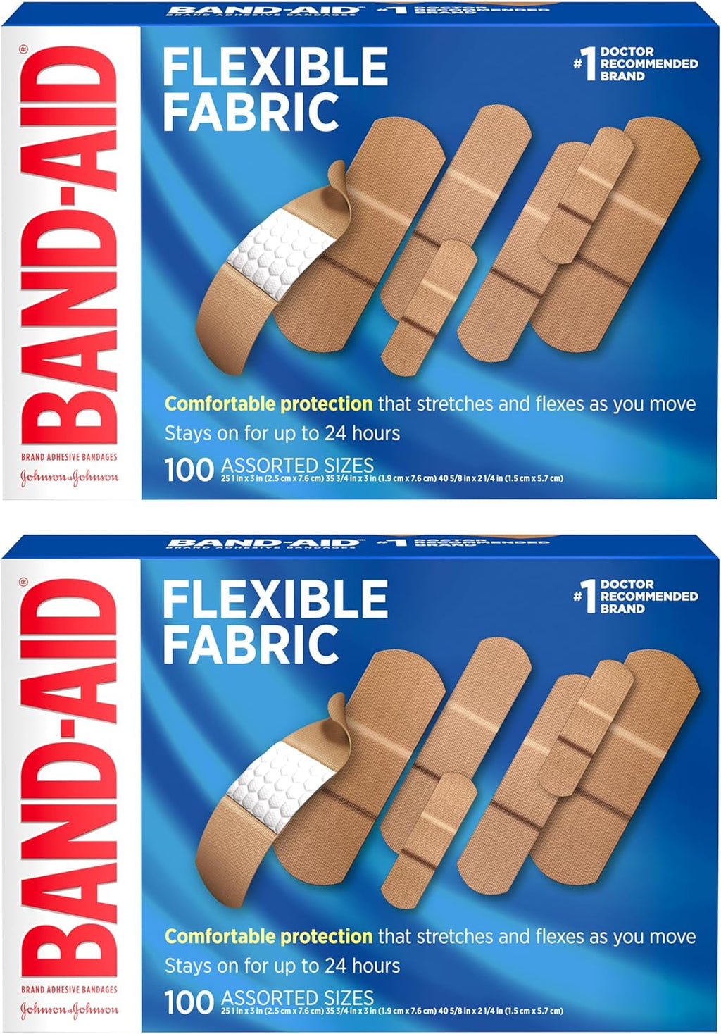 BAND-AID Brand Flexible Fabric Adhesive Bandages, Assorted, 2 x 100 Count