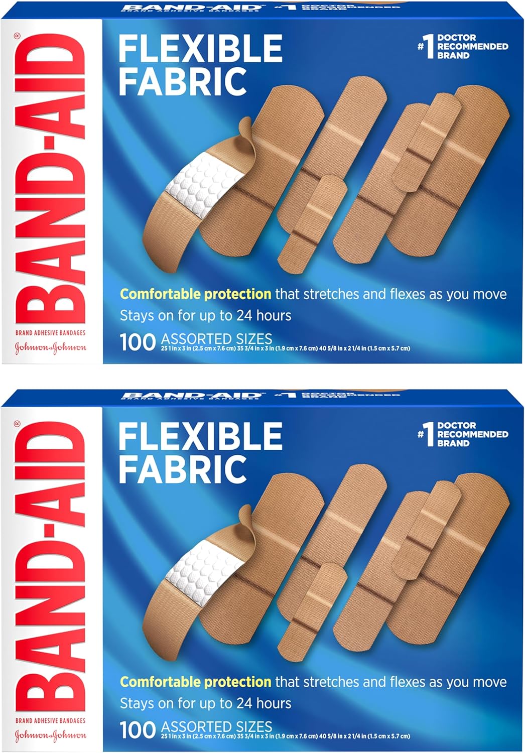 BAND-AID Brand Flexible Fabric Adhesive Bandages, Assorted, 2 x 100 Count