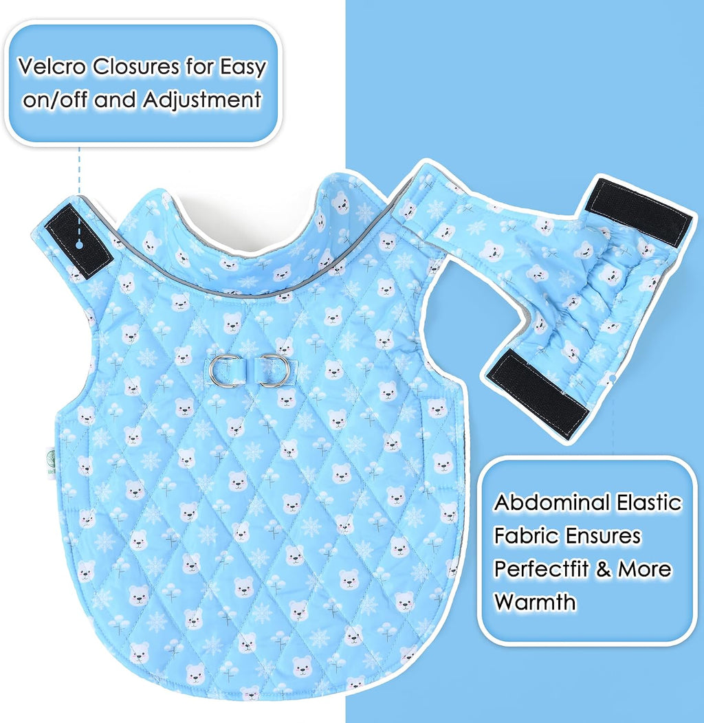Mile High Life Dog Warm Coat, Small Dog Winter Jacket Windproof Water Resistant Cold Weather Coats Cozy Snow Jacket Vest for Puppies (Blue, Medium Chest 17.3")