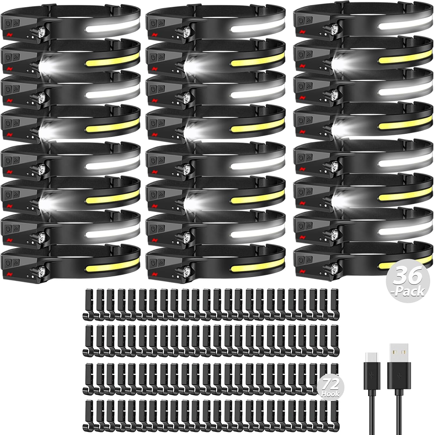 Bud K 96pack Headlamp Rechargeable, 1000 Lumen Headlamps for Adults, 230 Angles Wide Beam Headlamp & Spotlight, 6 Modes, Lightweight Head Lamps for Camping Running Cycling (96)