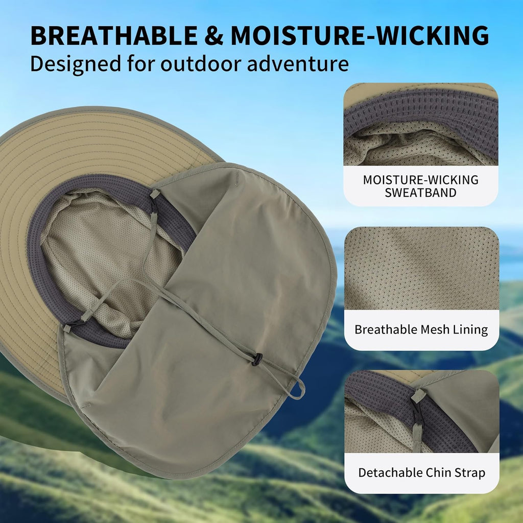 Connectyle Wide Brim Sun Hat for Men Women UPF 50+ Breathable Fishing Hat with Neck Flap Outdoor Hiking Safari Bucket Hats