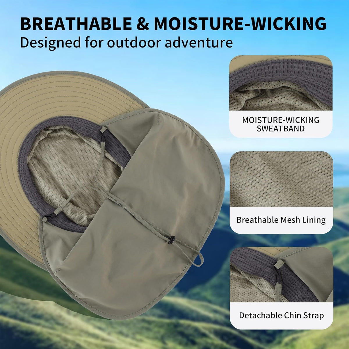 Connectyle Wide Brim Sun Hat for Men Women UPF 50+ Breathable Fishing Hat with Neck Flap Outdoor Hiking Safari Bucket Hats