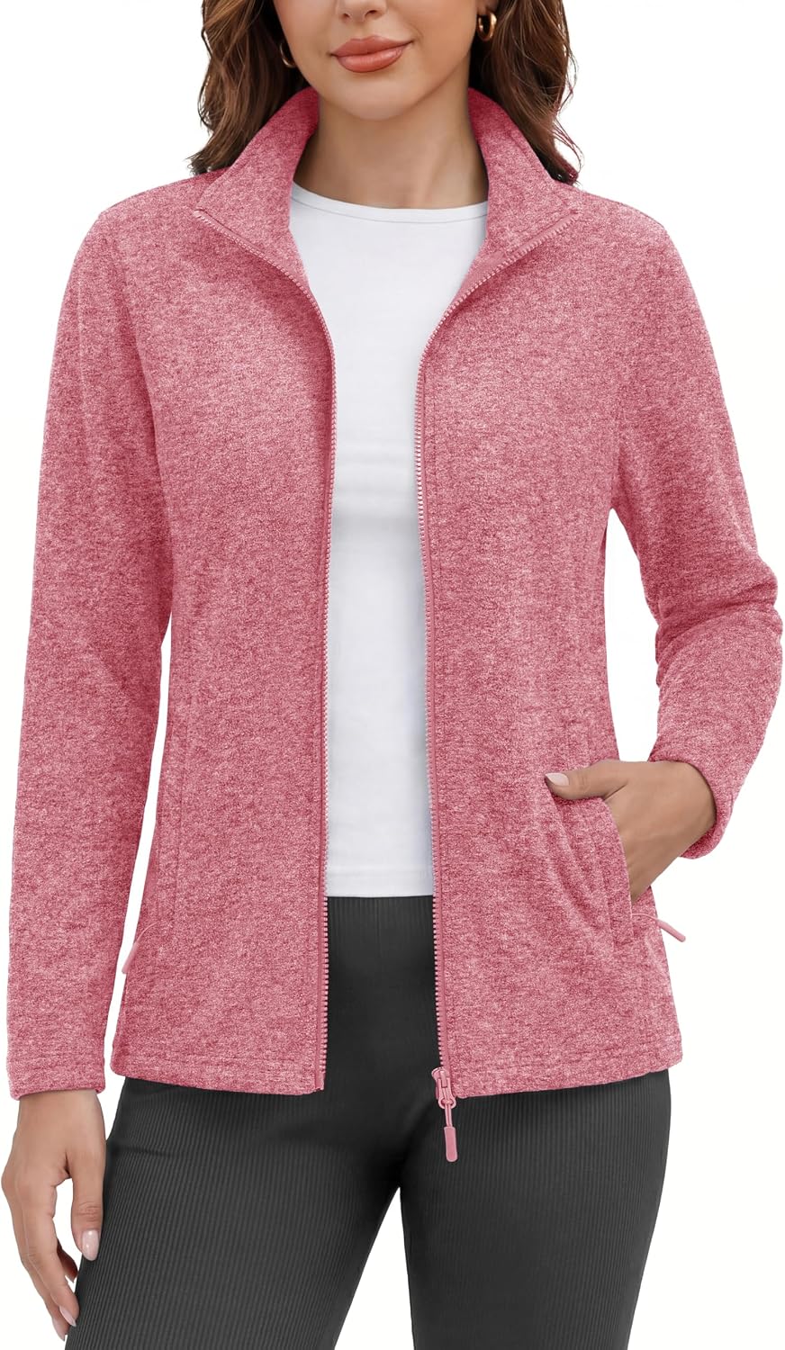 MAGCOMSEN Womens Fleece Zip Up Jacket with Pockets Lightweight Soft Coat