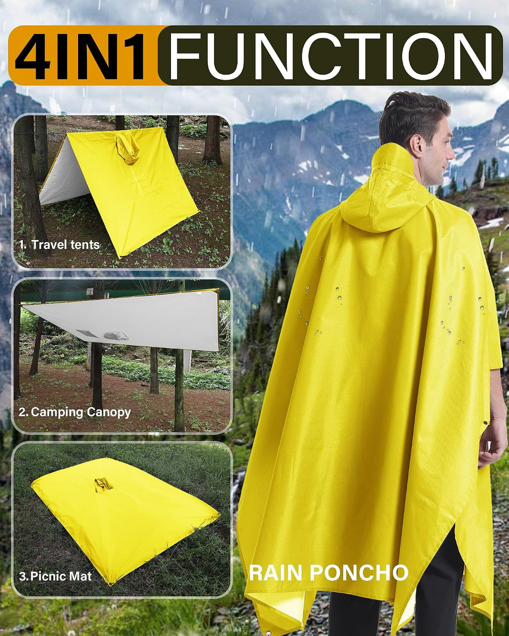 iCreek Hooded Rain Poncho Packable Waterproof Unisex Raincoat with Pocket