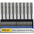 Drilax 3mm Diamond Drill Bits (1/8") 30 pcs Diamond Drill Bits for Stone, Glass, Sea Shells, Gemstones Compatible with Dremel Diamond Tipped Drill Bit Set