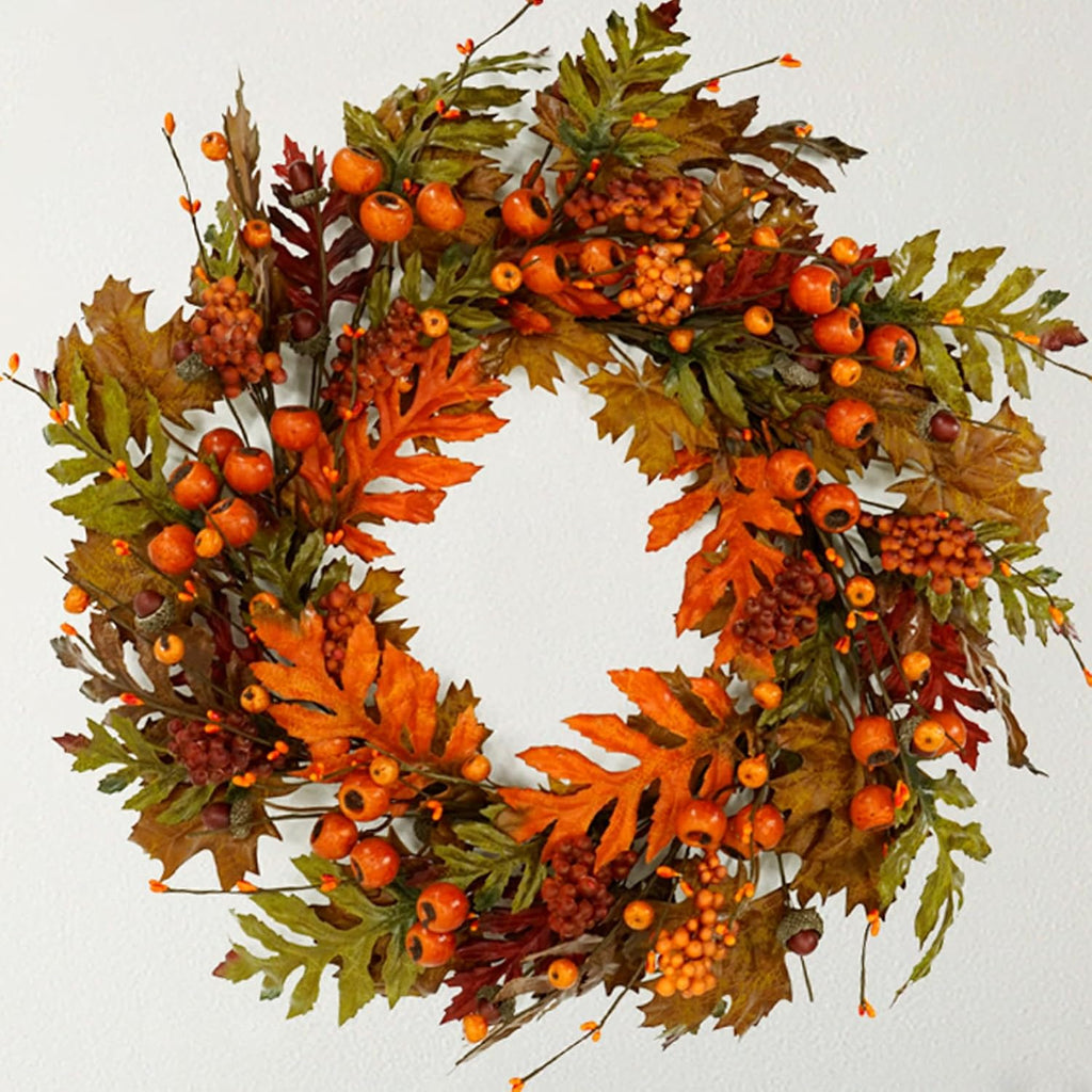 22 inch Artificial Fall Wreath Maple Leaf Wreath for Front Door Home Decor