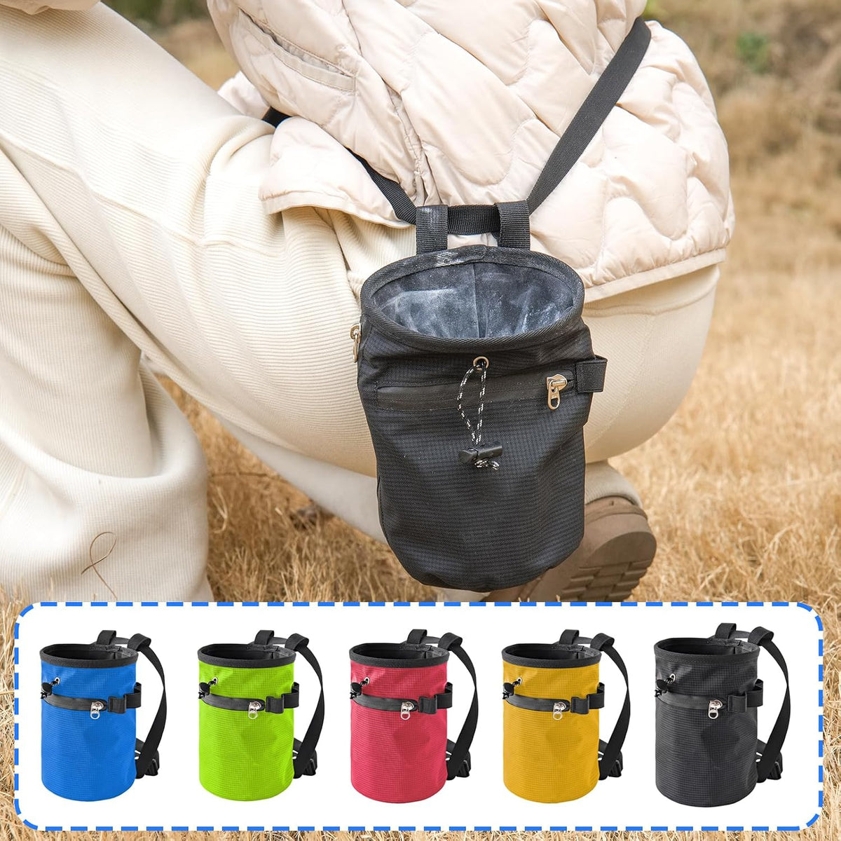 Rock Climbing Chalk Bag Magnesia Pouches Bouldering Chalk Bucket Storage Bag for Weight Liftings, Climbing
