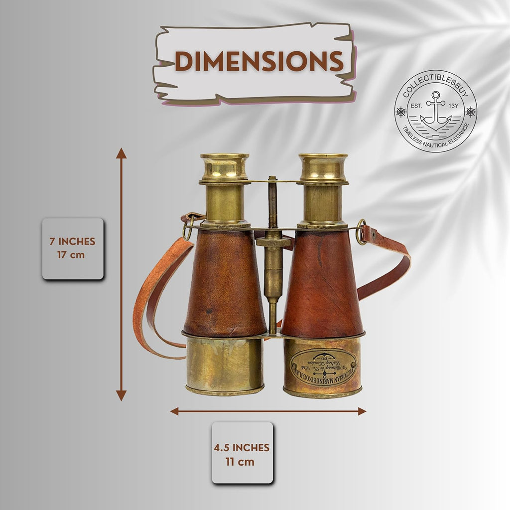 Nautical Design Antique Victorian Marine Brass Leather Binocular Sailor Instrument London 1915 Orange for Home & Office Outdoor Camping