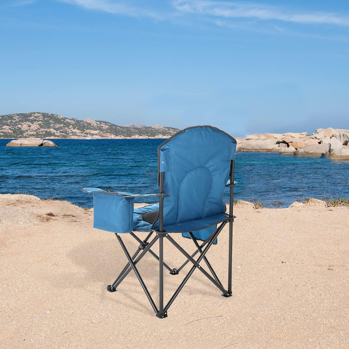 Arrowhead Outdoor Portable Folding Camping Quad Chair w/ 4-Can Cooler, Cup-Holder, Heavy-Duty Carrying Bag w/Easy Carry Shoulder Strap, Padded Armrests, Supports up to 330lbs, USA-Based Support