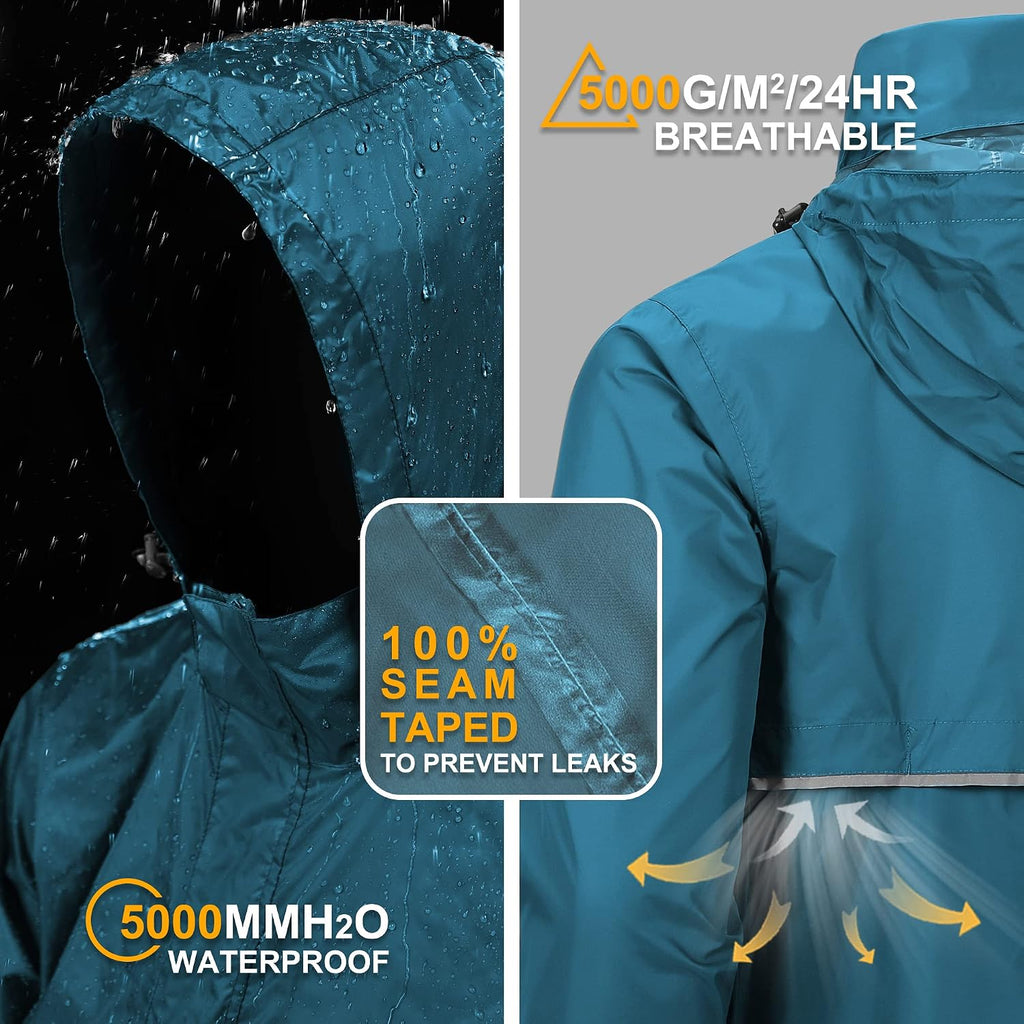 Outdoor Ventures Men's Rain Jacket Waterproof Lightweight Packable Pullover