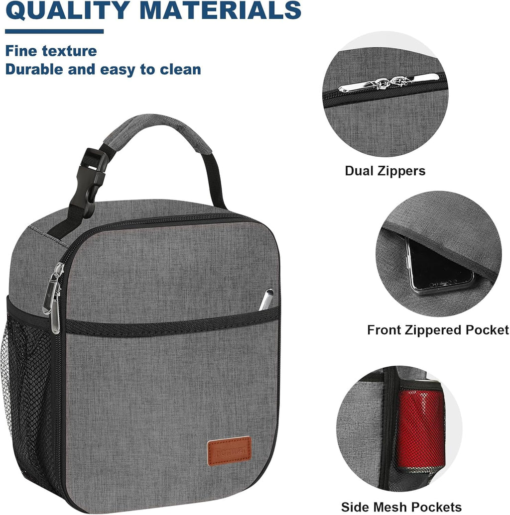 Femuar Lunch Box for Men Women Adults, Small Lunchbox for Work Picnic - Reusable Lunch bag Portable Lunch tote, Charcoal Grey