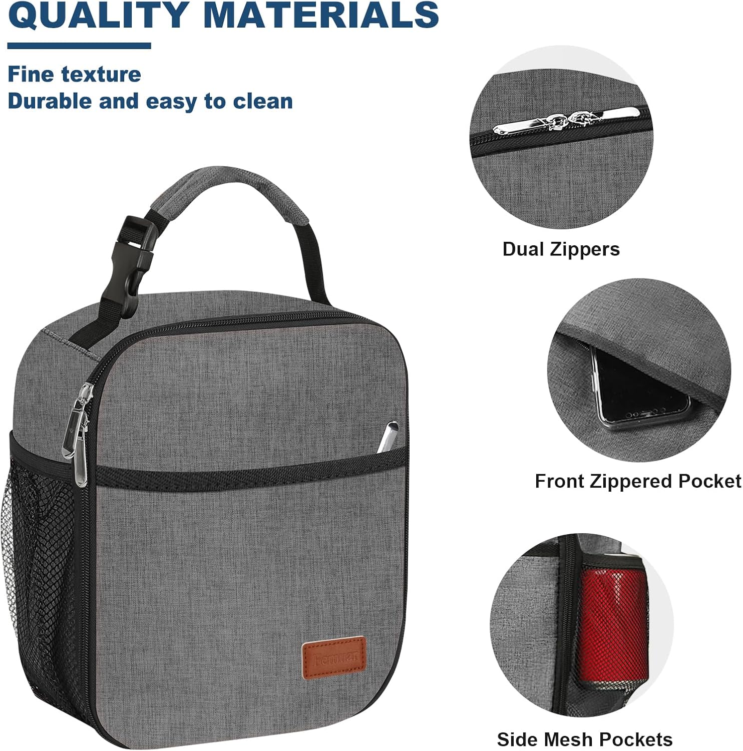 Femuar Lunch Box for Men Women Adults, Small Lunchbox for Work Picnic - Reusable Lunch bag Portable Lunch tote, Charcoal Grey