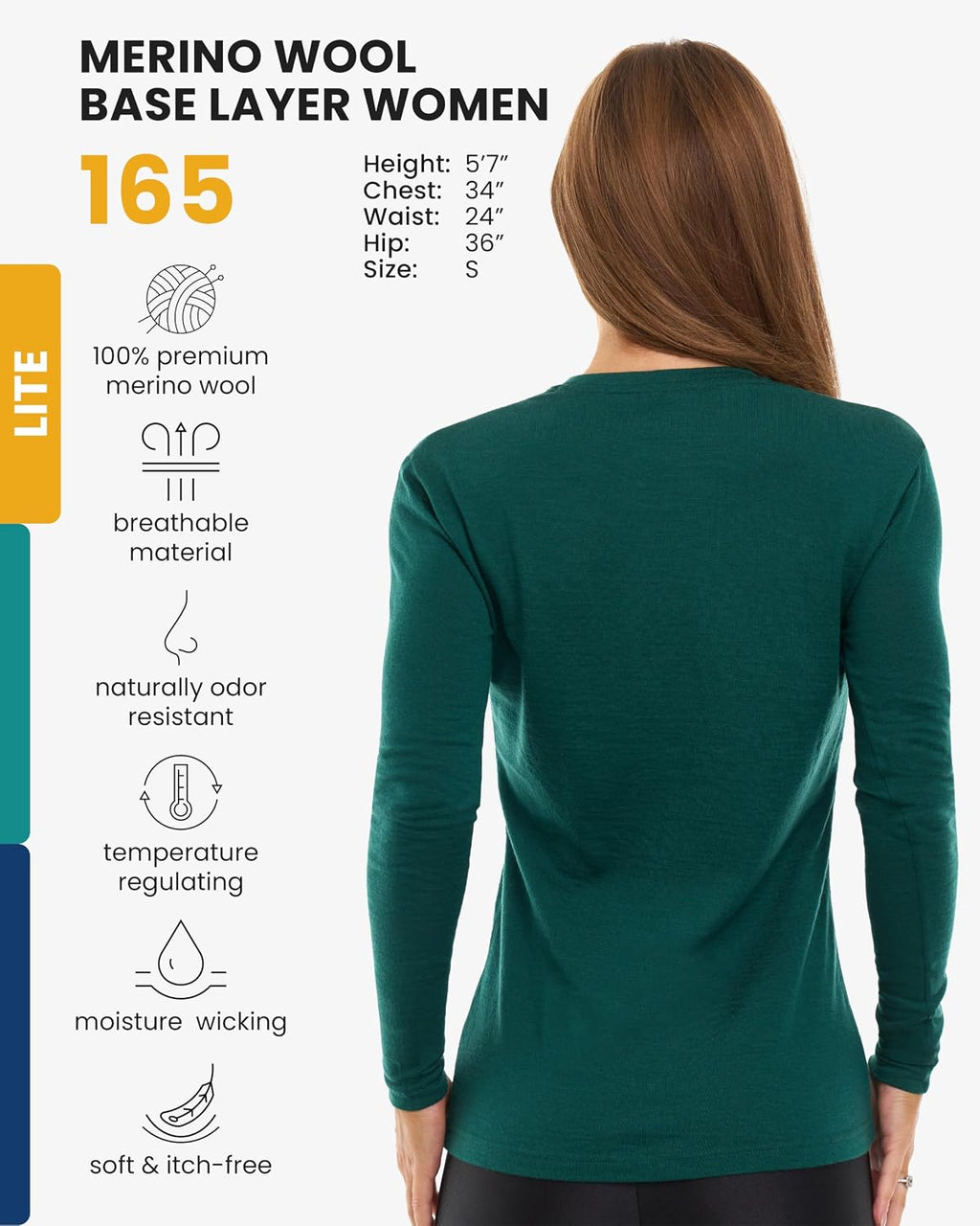 100% Merino Wool Base Layer Women - Long Sleeve Thermal Shirt with Socks