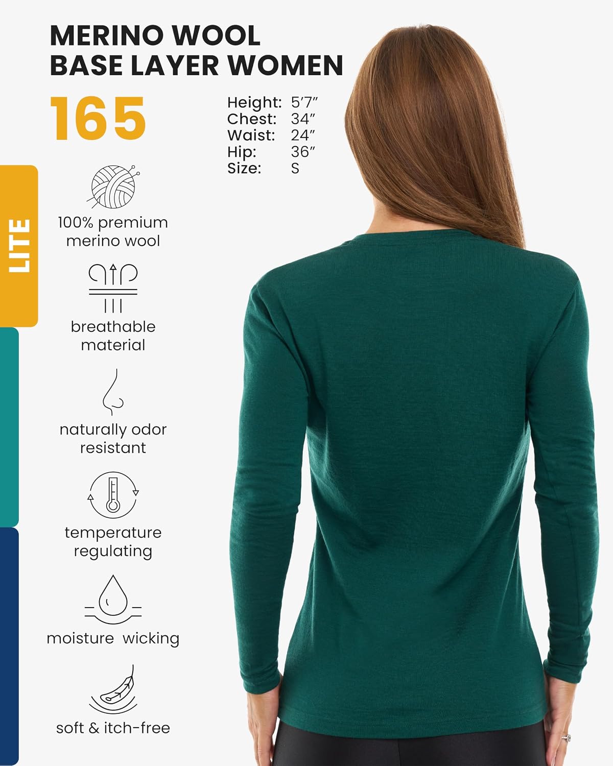 100% Merino Wool Base Layer Women - Long Sleeve Thermal Shirt with Socks