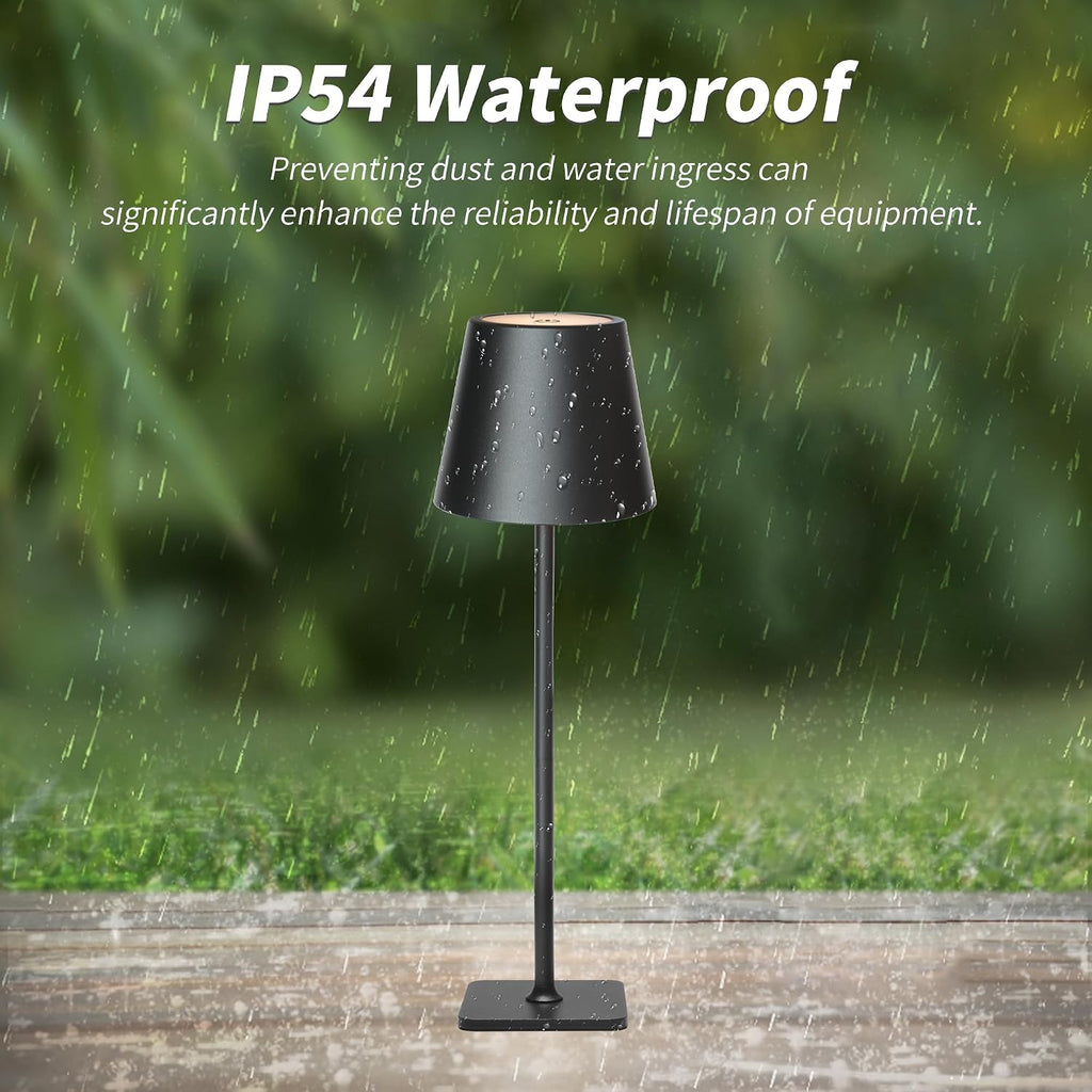 Mr. White Outdoor Waterproof Cordless Set of 2 Rechargeable Portable Top Touch Battery Operated Powered LED Table Lamp Desk Lamp Lights for Restaurant Kitchen Patio Dinner Dining (Black 2 Pack)