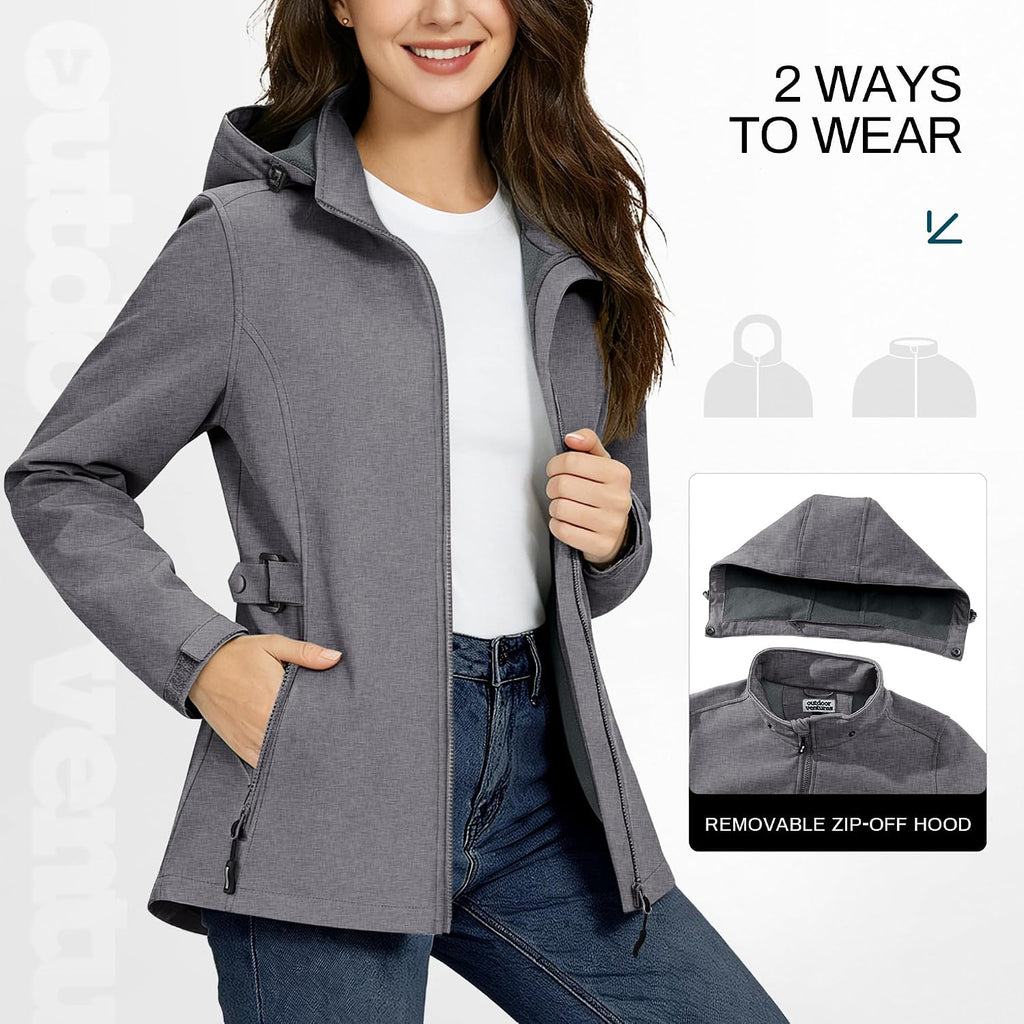 Outdoor Ventures Women's Fleece Lined Rain Jacket Waterproof Softshell Coat