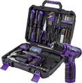 CARTMAN 150PCS 8V Cordless Drill Hand Tool Set, Purple Household Repair Kit