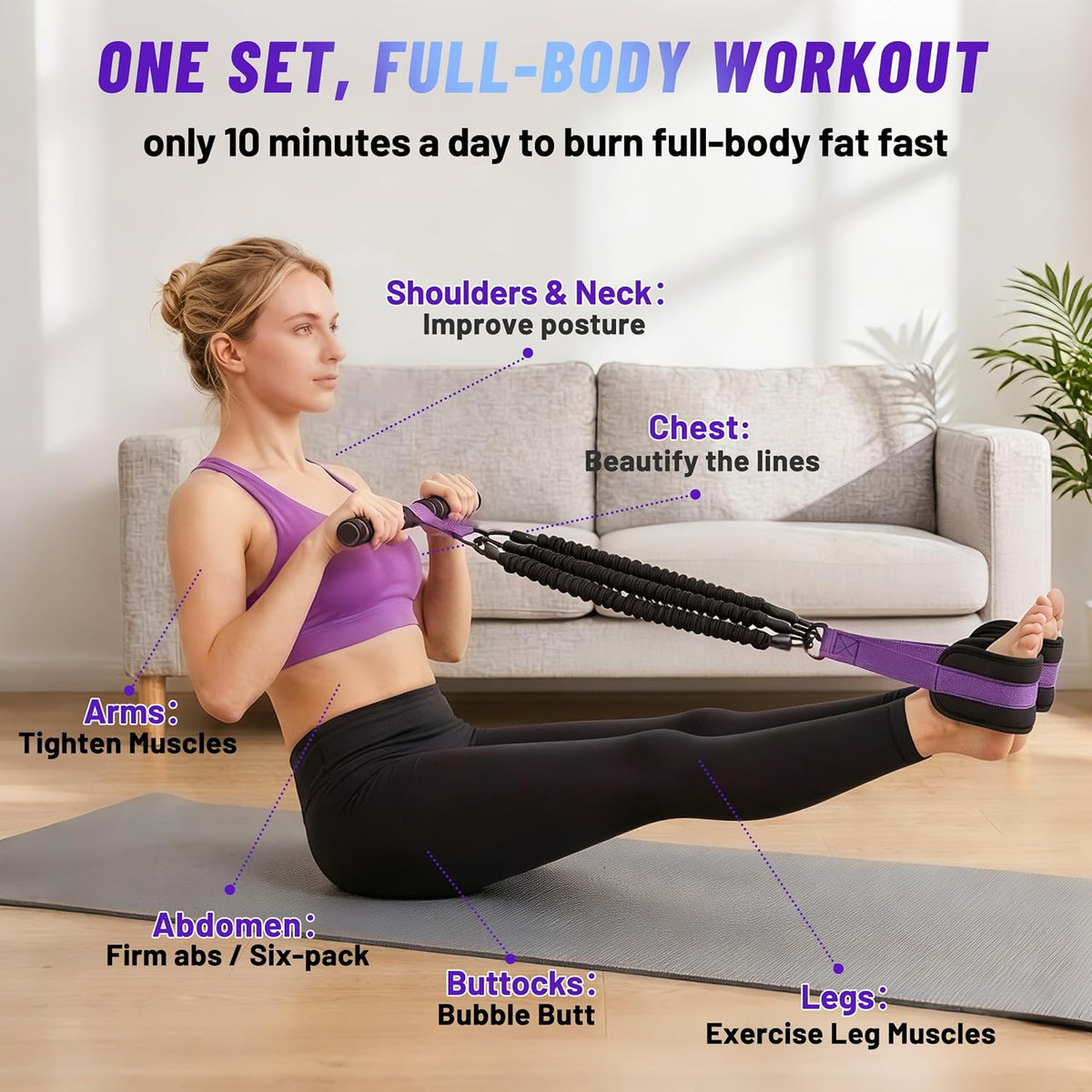 Pedal Resistance Bands with Handles, 30-90lbs Adjustable Foot Pedal Resistance Band, 3 Tube Exercise Bands with Handle for Core Abs Arm Leg, Portable Home Gym Workout Equipment for Men & Women