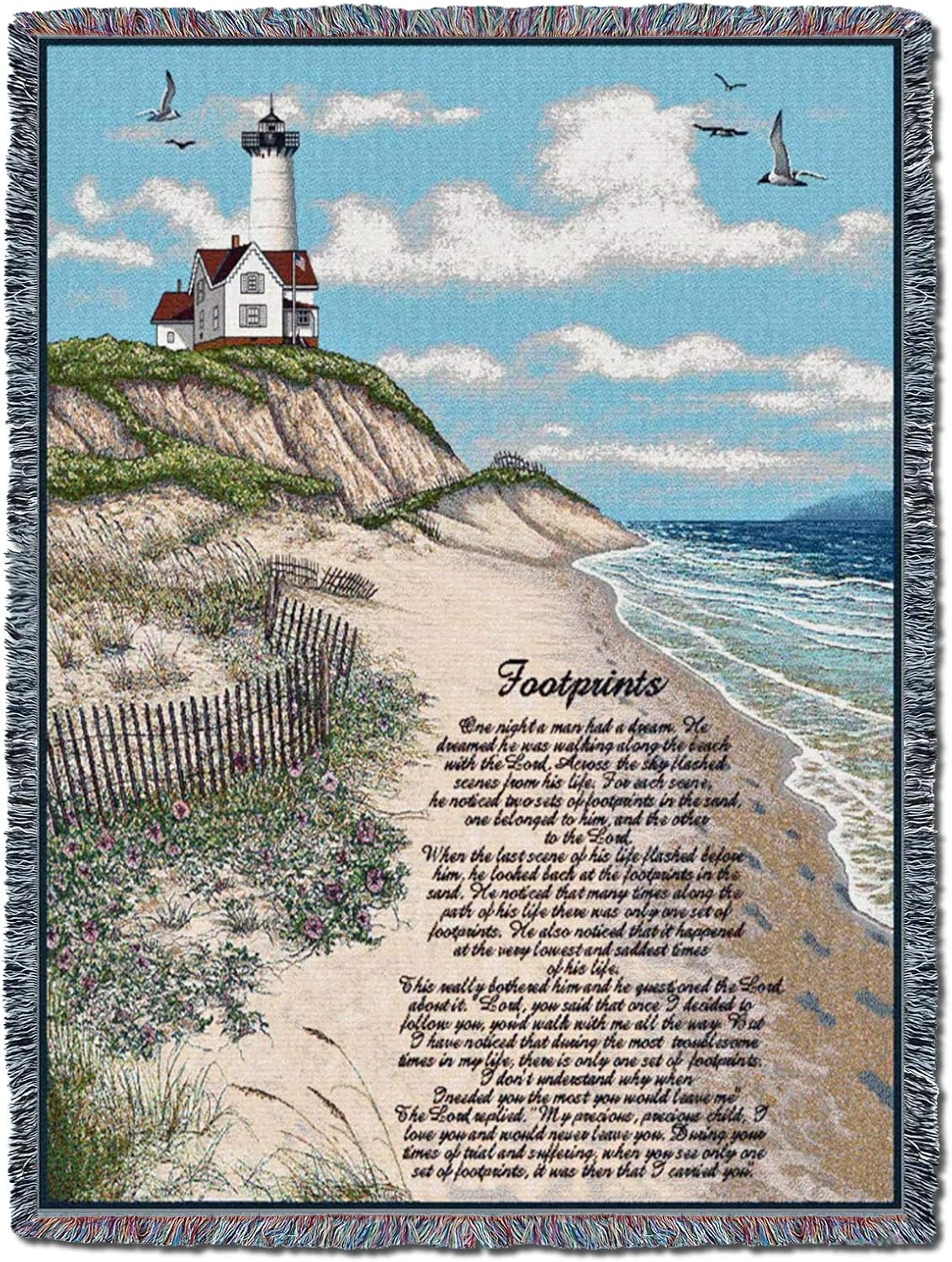 Pure Country Weavers Jesus Footprints in the Sand 2 Blanket XL - Religious Gift Tapestry Throw Woven from Cotton - Made in the USA (82x62)