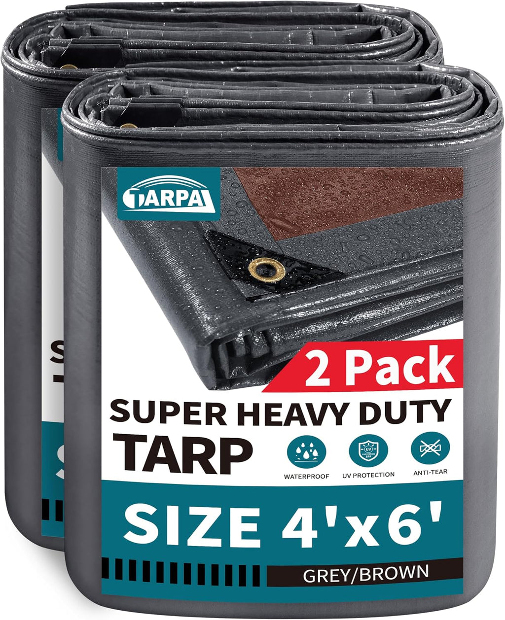 TARPAL tarp 4x6 Feet(2-Pack) Super Heavy Duty Tarps Cover 20mil,Grey/Brown