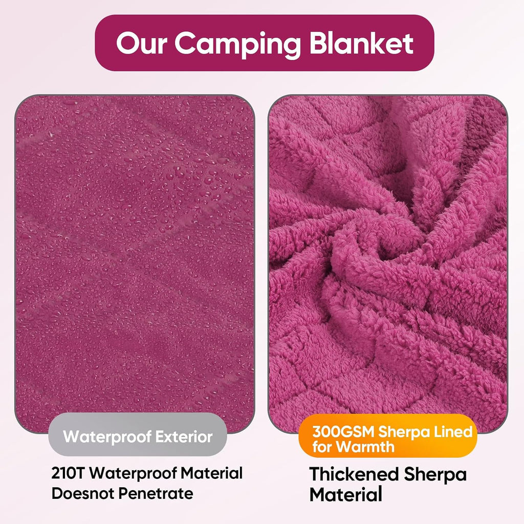 Waterproof Outdoor Blanket 82"x55", Windproof & Warm, 300 GSM Sherpa Lining