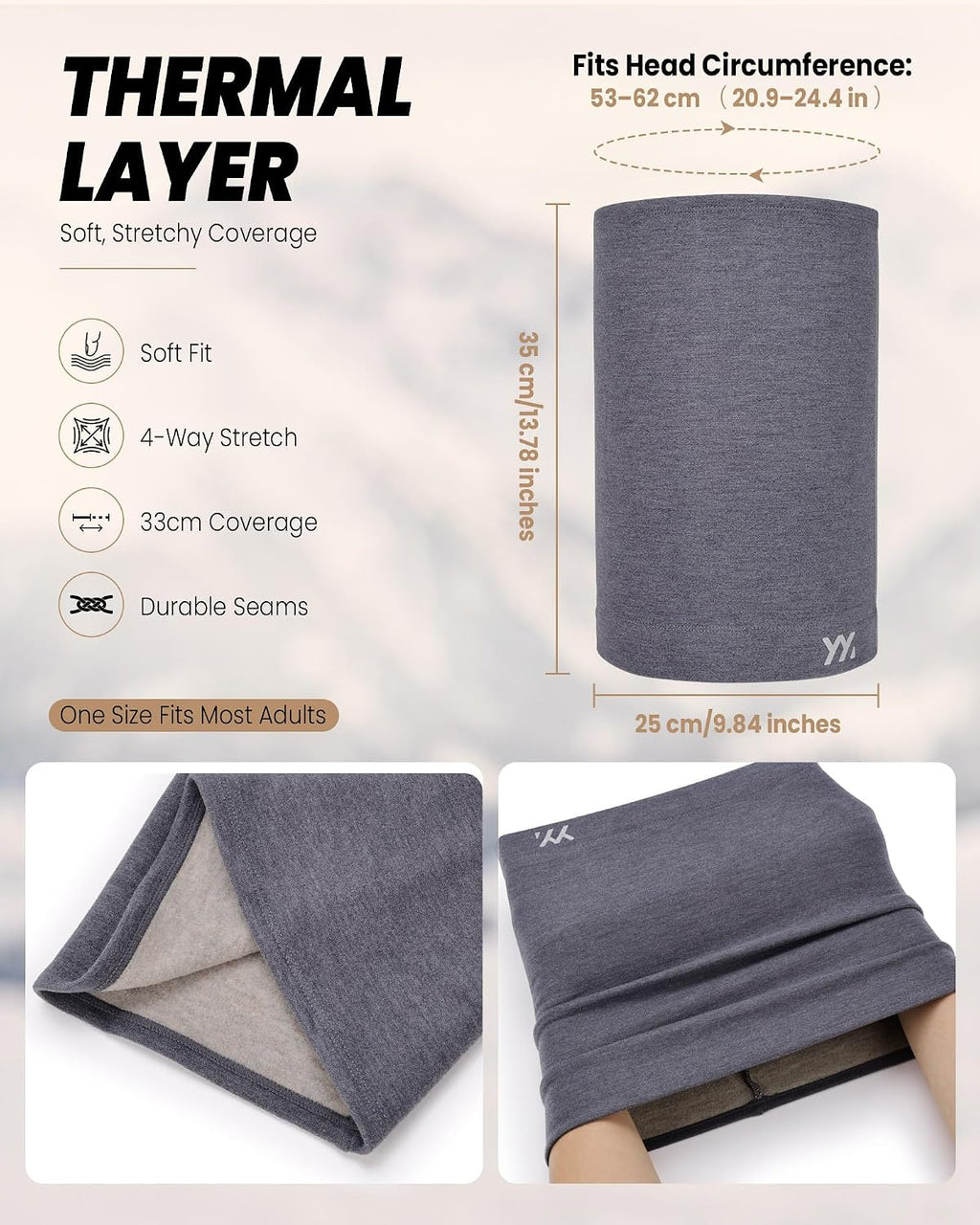 YANIKY Winter Neck Warmer, Wool Neck Gaiter Fleece Scarf, Windproof Face Cover Mask for Men Women