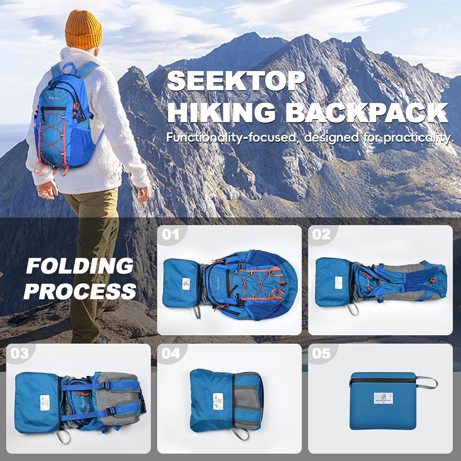 Seektop Packable Waterproof Hiking Backpack, 20L Lightweight Daypack