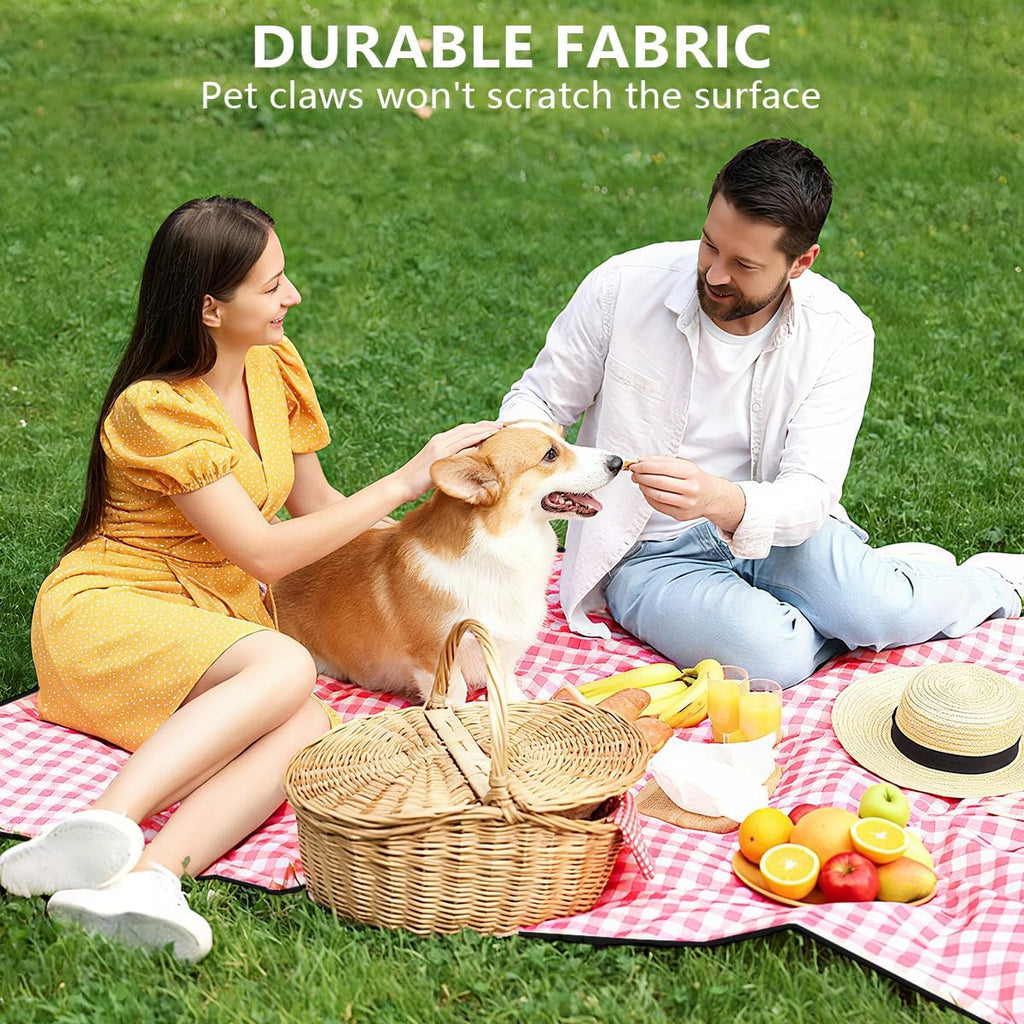 OBTANIM Extra Large Picnic Blanket 80 x 80 Inch Waterproof Foldable Beach Blankets Outdoor Picnic Mat for Camping Grass Lawn Park Music Festival Party Accessories (Red and White)