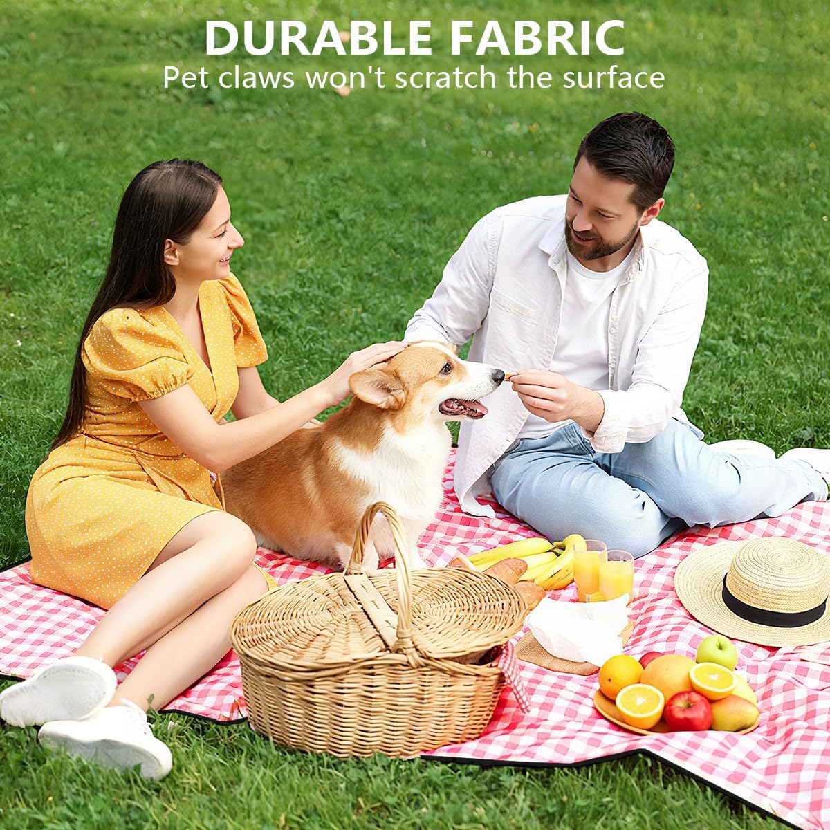 OBTANIM Extra Large Picnic Blanket 80 x 80 Inch Waterproof Foldable Beach Blankets Outdoor Picnic Mat for Camping Grass Lawn Park Music Festival Party Accessories (Red and White)