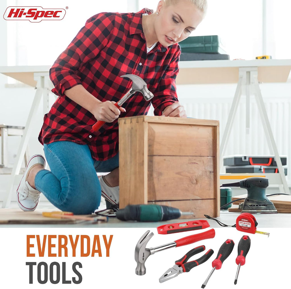 Hi-Spec Household Starter Tool Kit with Compact Carry Toolbox, Red