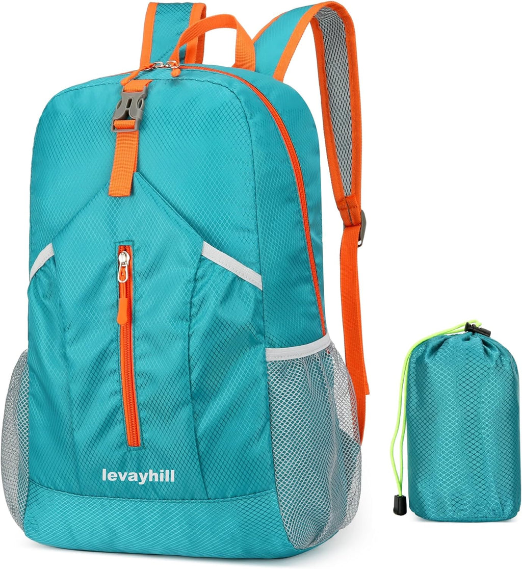 levayhill 25L Foldable Hiking Backpack,Small Packable Daypack Lake Blue